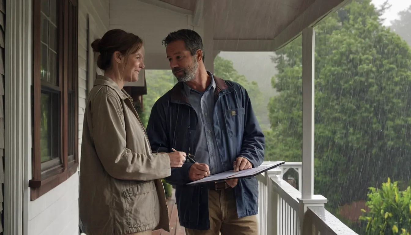 A septic provider reviewing a written quote with a homeowner at the front door