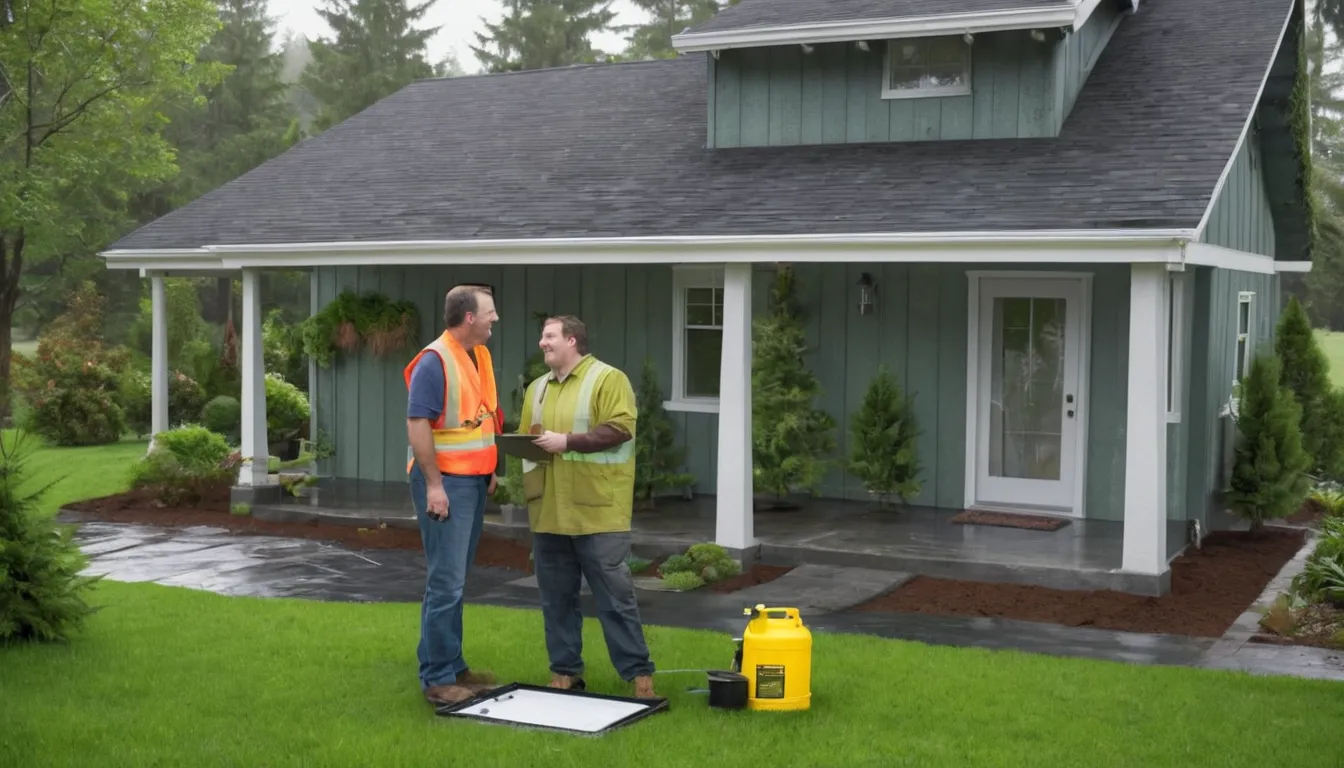 A homeowner talking with a friendly septic provider beside a yard access lid near Portland